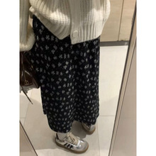韩版chic时尚小碎花黑色高腰雪纺半身裙女宽松减龄中长款a字裙夏