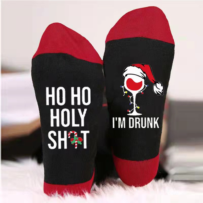 Unisex Fashion Christmas Hat Letter Cotton Jacquard Crew Socks display picture 1