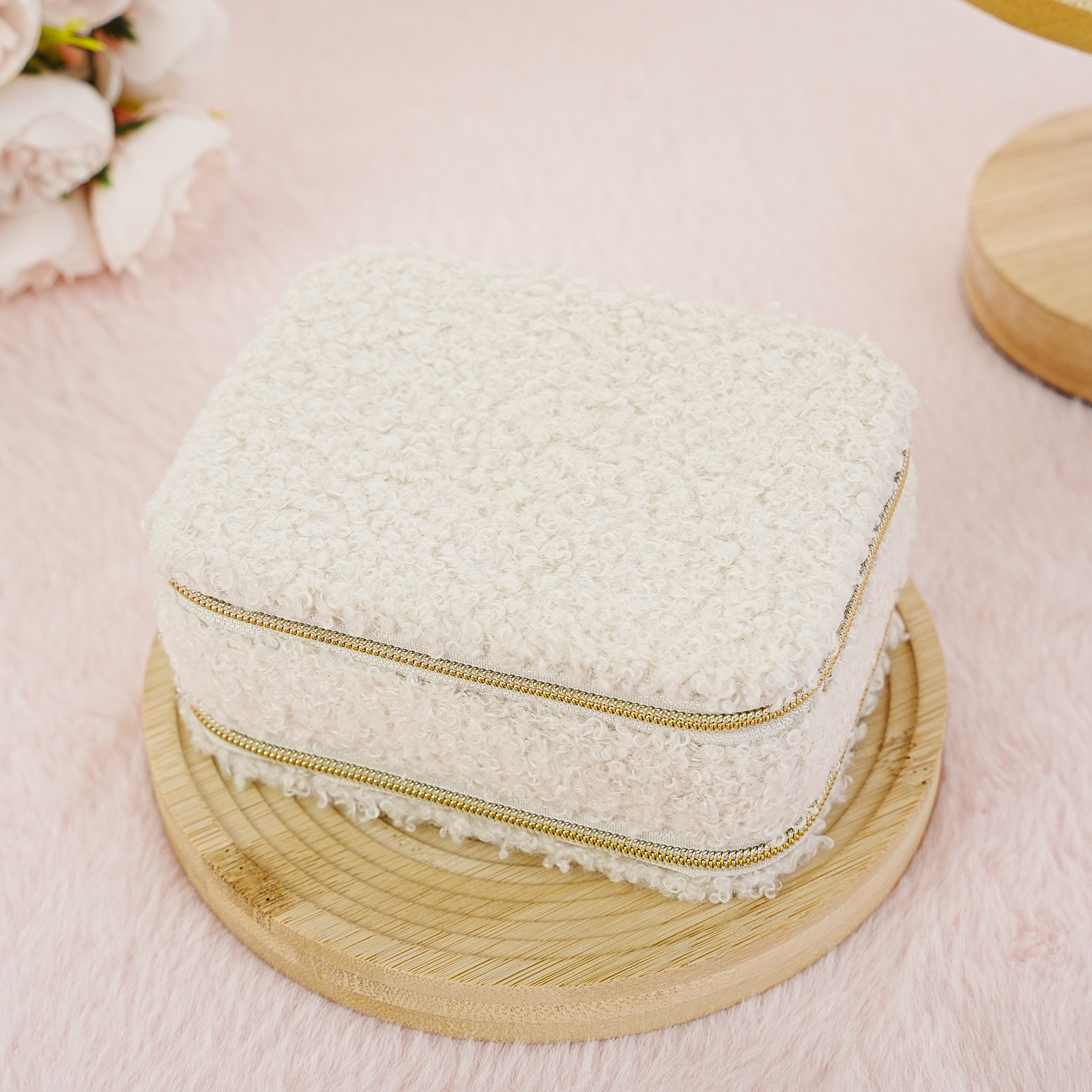 Impresión de doble cremallera caja de joyería anillo perno pulsera con espejo bolsa de joyería portátil con cremallera