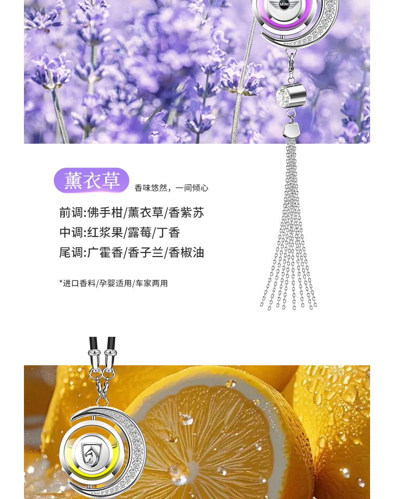 Specially Designed for Foreign Trade, Star and Moon Car Perfume Hanging Ornaments with Rhinestones, Car Fragrance Metal Pendants, In-Car Aroma Essential Oil Pendants