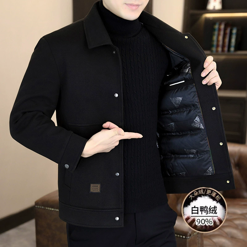 Short warm winter woolen coat, trend down jacket for leisure