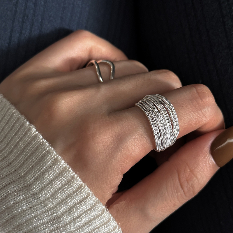 Layered Silver Ring For Men And Women Multi-strand Statement Ring_voghion.com