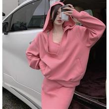 2025秋季洋气休闲减龄显瘦女装时尚套装大码卫衣遮肉两件套连衣裙