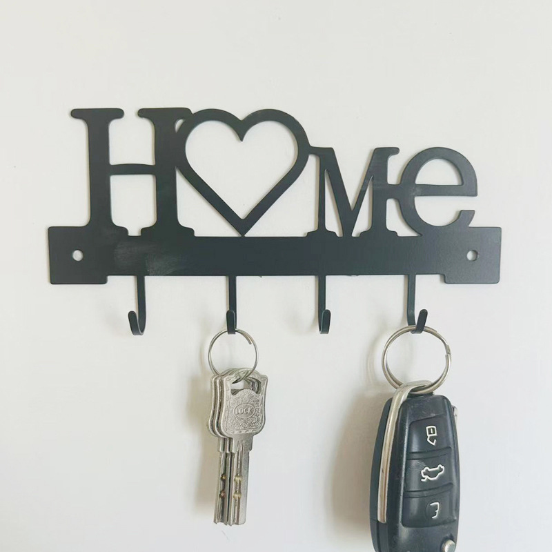 Cross-Border Small Home Key Hook Kitchen Living Room Storage Multi-Functional Wall Metal Art Decorative Storage Rack