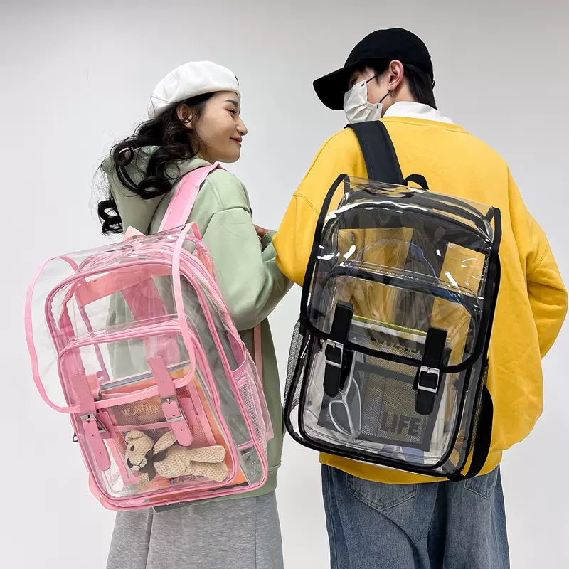 亚马逊潮流翻盖透明双肩包大号重型PVC透明背包 体育场运动透明包