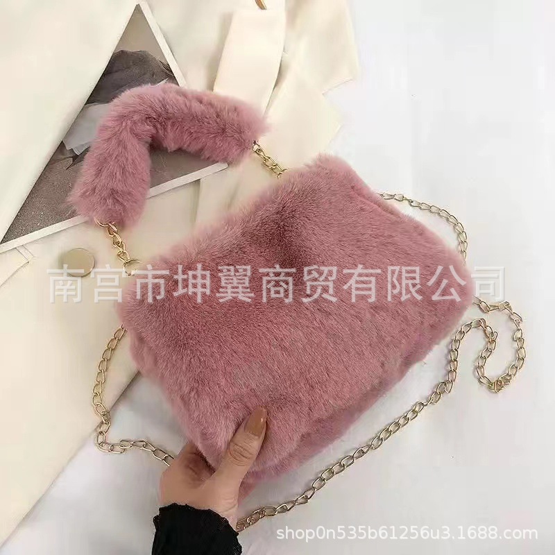 Bolso de la felpa del otoño y del invierno 2023 Nueva Bolsa femenina ins nicho cadena mensajero bolsa de moda pequeña bolsa cuadrada bolsa peludera