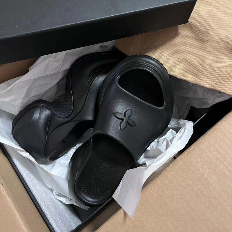 High Quality! Smfk Cross Flower Thick-Soled Slippers for Women's Summer Outer Wear Black Heightening Slippers High-Heeled Sports Sandals