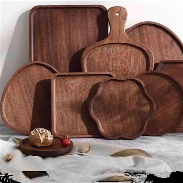 Placa de ébano de estilo japonés al por mayor Placa de fruta de alto aspecto Placa de té de madera Placa de postre de pan Bandeja de madera maciza Placa de madera