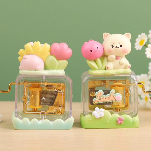 Cute pet hand-cranked music box creative music bell birthday gift cute desktop music box decorative ornament for girls