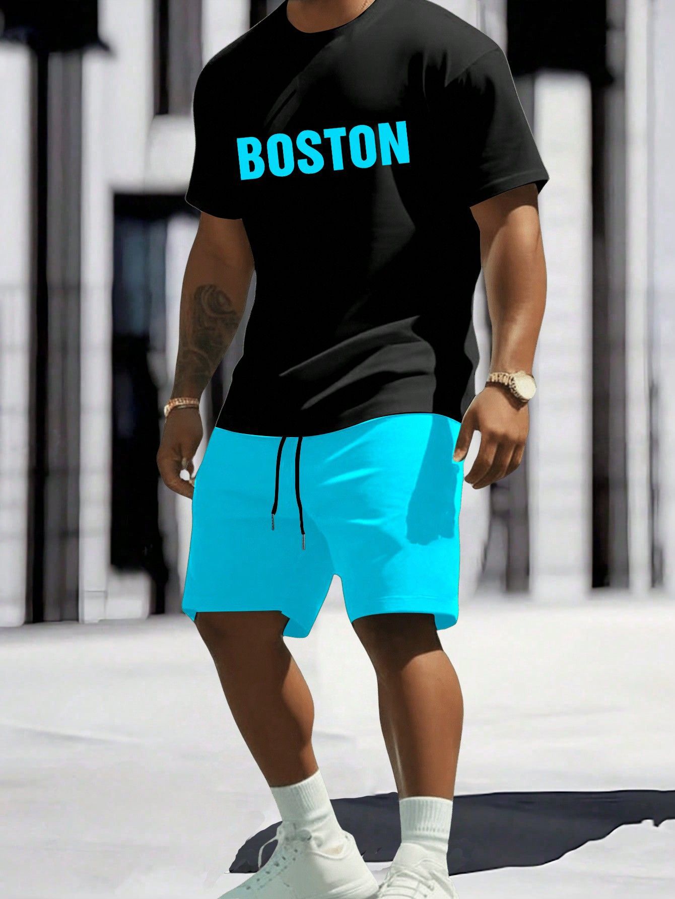 Comercio exterior europeo y americano Amazon 2025 nuevo estilo casual a juego de color manga corta cuello redondo camiseta pantalones cortos traje ME5 MA04