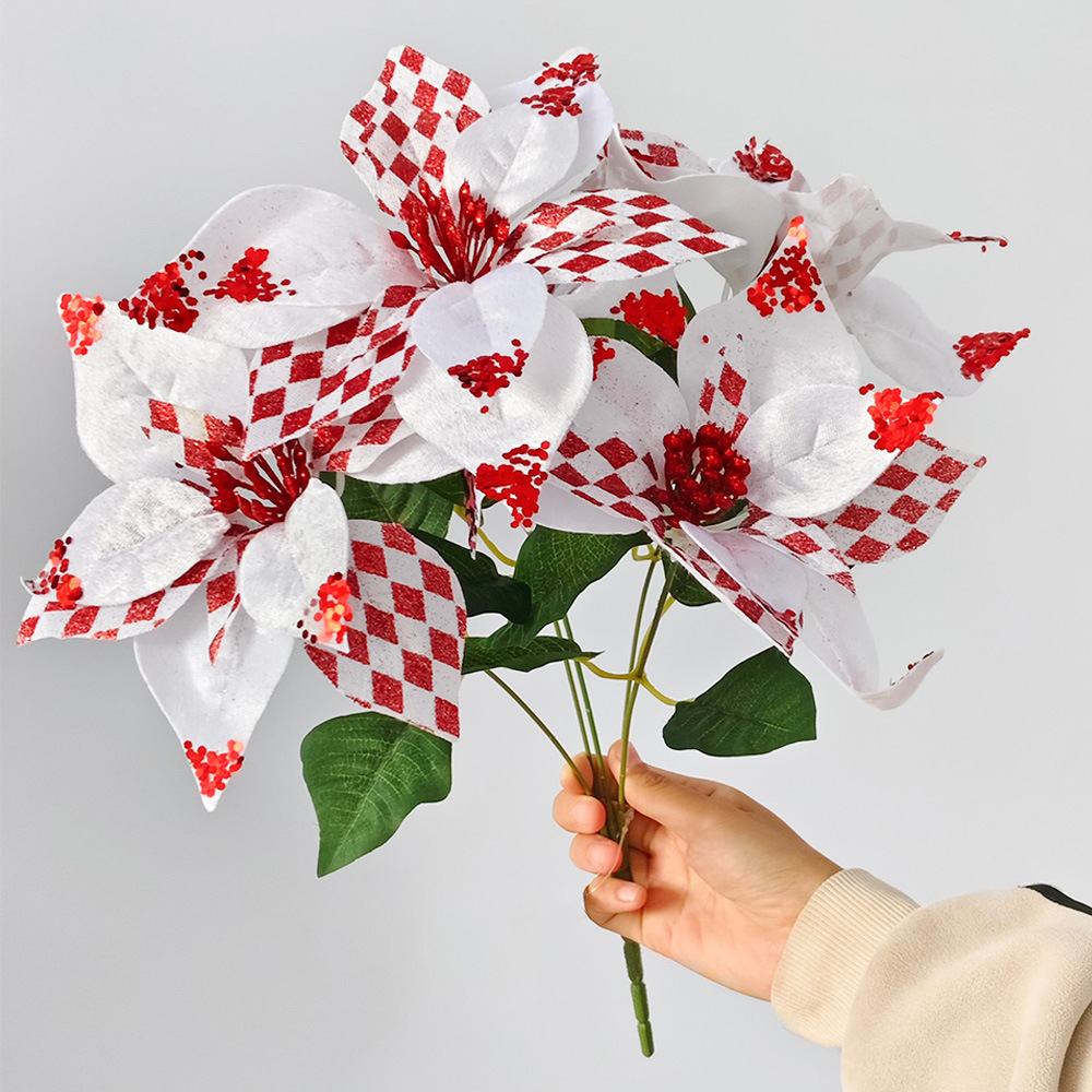 Nuevos productos transfronterizos flores de Navidad artificiales simulación de flores falsas de cártamo flor de Navidad decoración floral ramo de polvo de oro