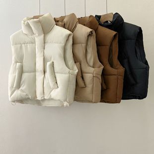New Autumn and Winter Short High Waist Women's Cotton Vest for Short Men Fashionable Loose Korean Style All-match Waistcoat Thin Collar Jacket