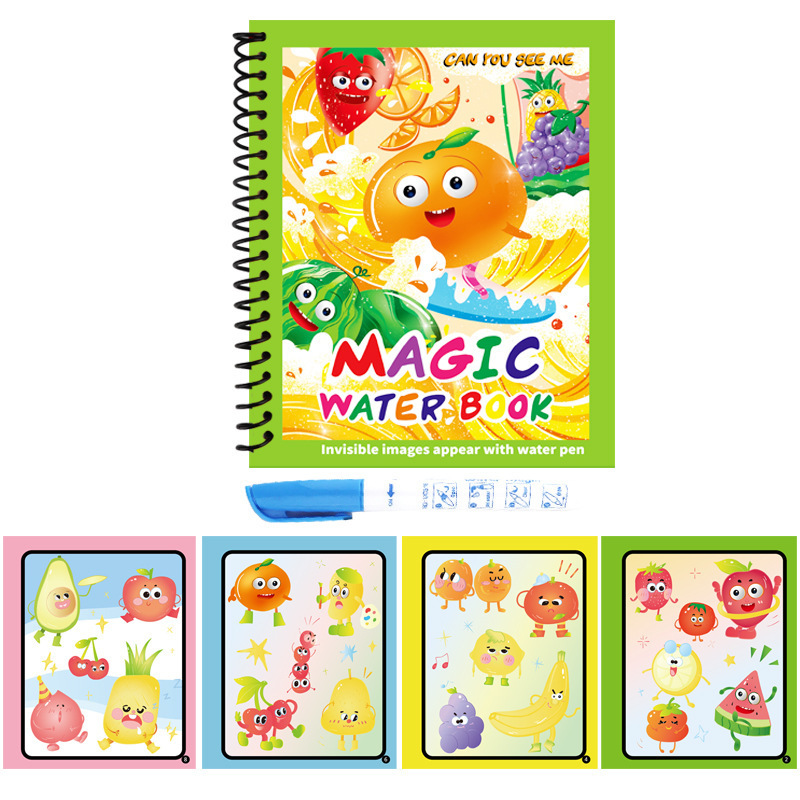 子供用魔法の水彩画帳、落書き帳、ペン付きの厚みのある絵、水に浸して描く、幼稚園の男の子と女の子|undefined