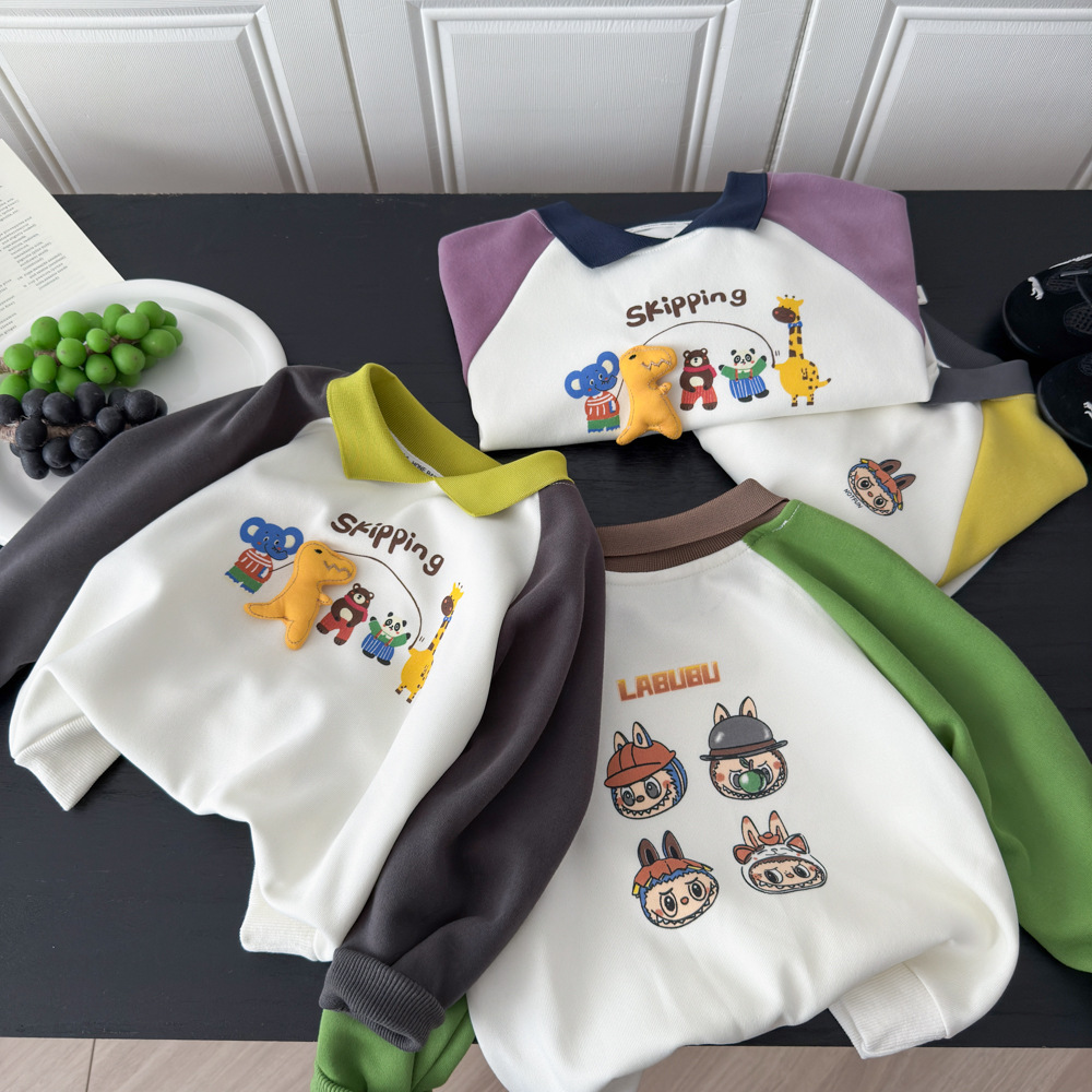Children's Sweatshirt 2026 Spring New Cartoon Polo Collar Sweatshirt for Boys and Girls, Toddler and Young Children Base Layer