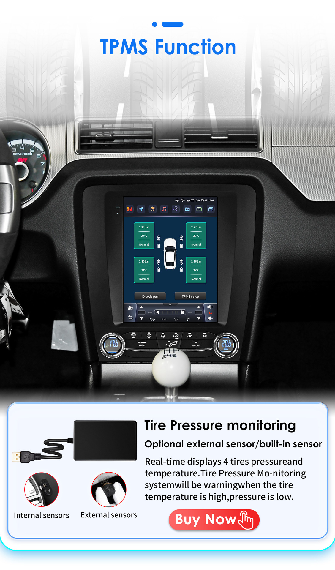 Suitable for 10-14 Ford Mustang Modified Models, Mustang-Specific 9.7inch Vertical Screen Android Large-Screen Navigation Gps