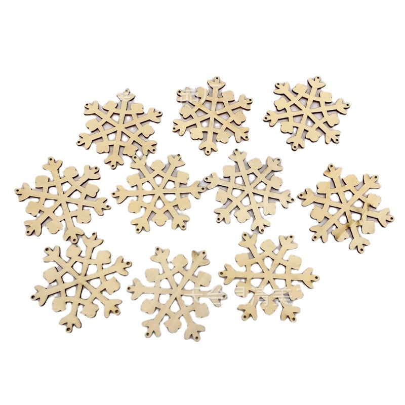 80mm troncos huecos copo de nieve piezas de madera 10 paquetes de copo de nieve de Navidad de madera con cuerda de cáñamo