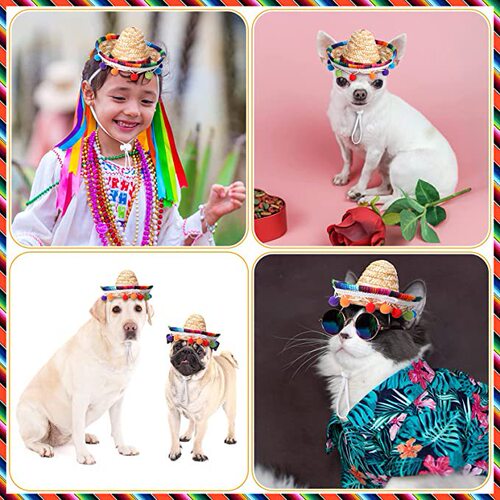 Straw Mexican Hat Dog Costume Accessories Carnival Party Supplies for Kids Pets and Doll Decoration