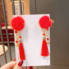 Hairgrip with bow, hairpins with tassels, children's hair accessory, red Hanfu, Chinese style