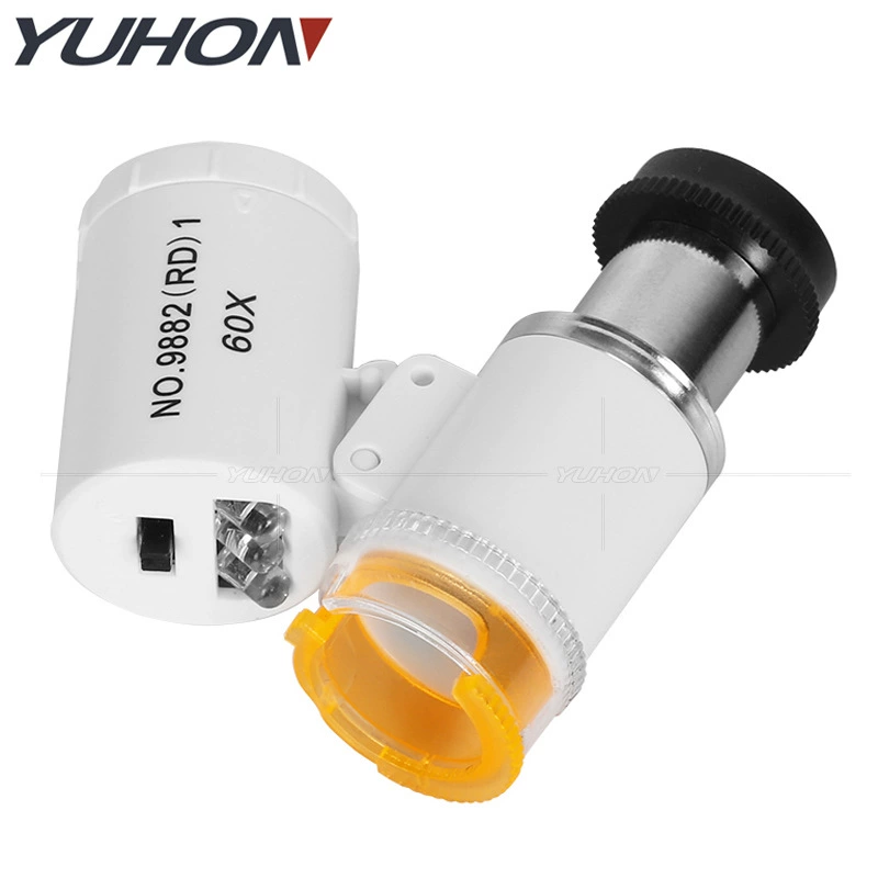 Новый УФ-фиолетовый свет двойной светодиодный Белый свет холодный и теплый свет регулируемый 60-кратный портативный увеличительное стекло для идентификации микроскопа