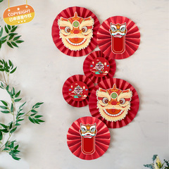 Baby scratching supplies, Chinese style one-year-old decoration, lion awakening background wall, 100-day party, Chinese paper fan, flower wall pendant