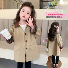 女童咖色领中长款风衣2025新款儿童韩版时尚小女孩春秋款外套上衣