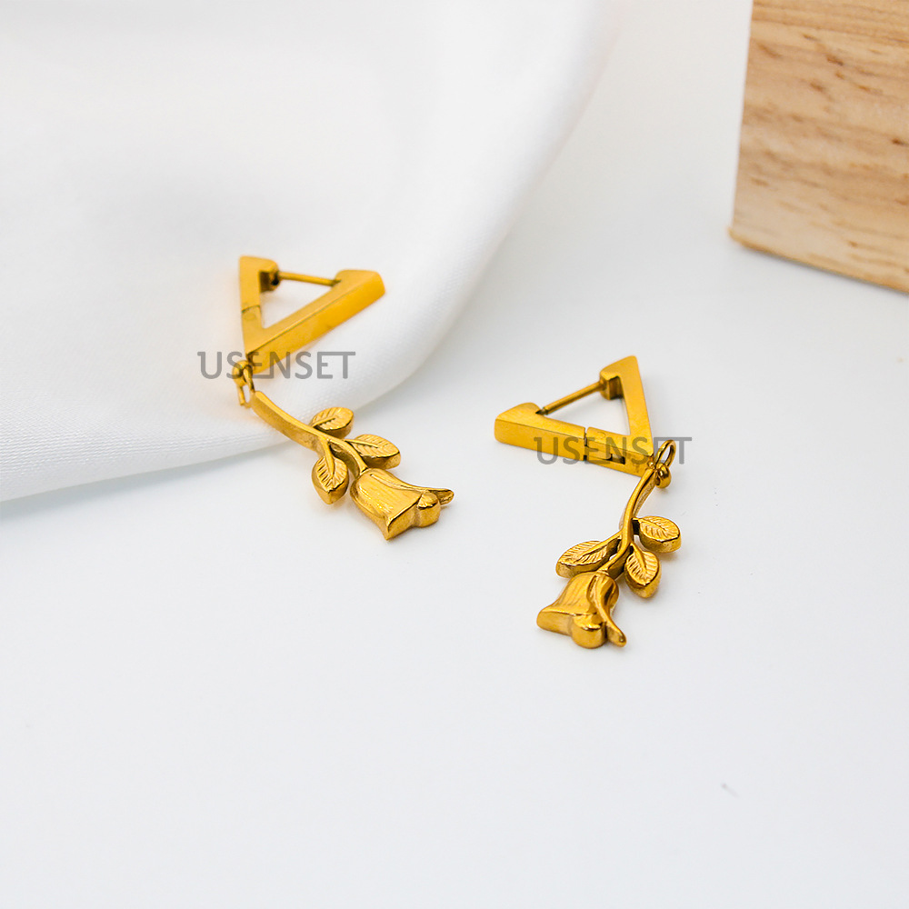 15g Weight Gold Plated Plating Fashion Rose Stainless Steel Gold Plated Earrings 1 Pair 3