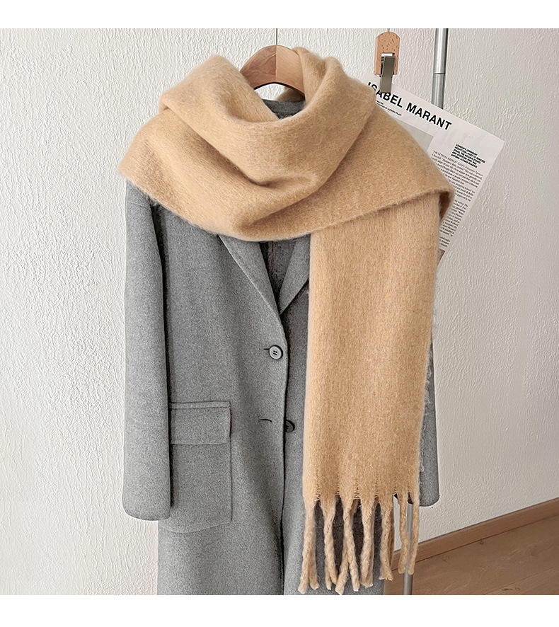 Solid color mohair with lazy style, soft fluffy solid color, big pull hair warm scarf for students and couples_voghion.com