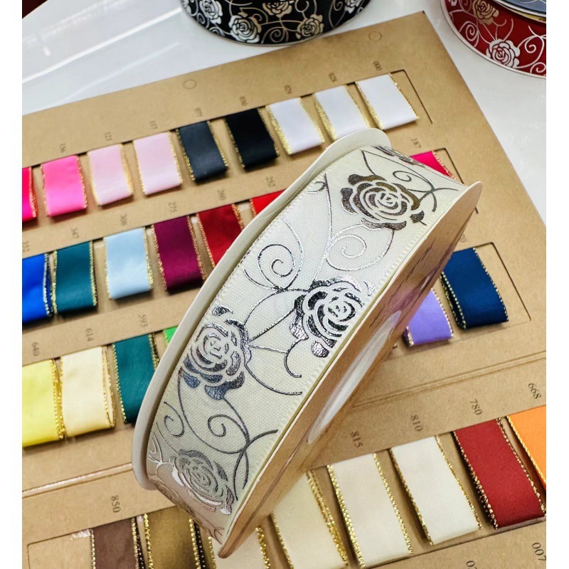 2,5 cm de ancho rosa plateada Lolita hecha a mano DIY cinta caja de regalo de paquete de joyería cinta de soporte