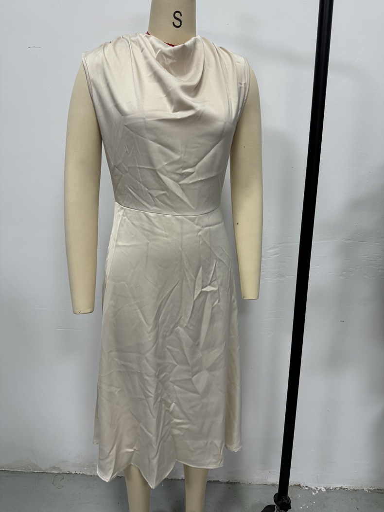 Women's Clothing Women's Stylish Mid-Length Satin Dress Summer A-Line Pleated For Formal & Casual For Women_ecoleips.com