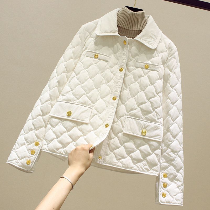 小香风轻薄羽绒服女短款年冬季新款白鸭绒轻便保暖菱形格外套黑色