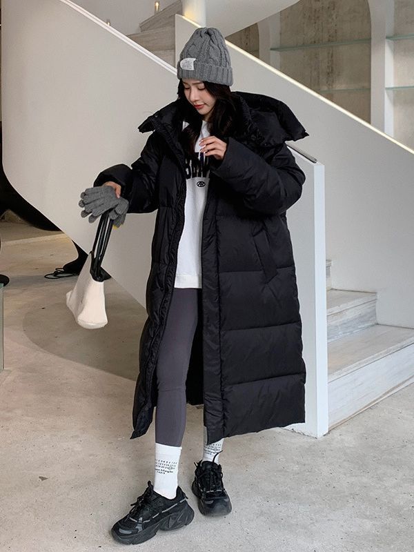 2023 más de rodilla larga chaqueta de algodón de plumón de invierno nuevo estilo coreano simple suelto grueso sombrero extraíble chaqueta de algodón image 1