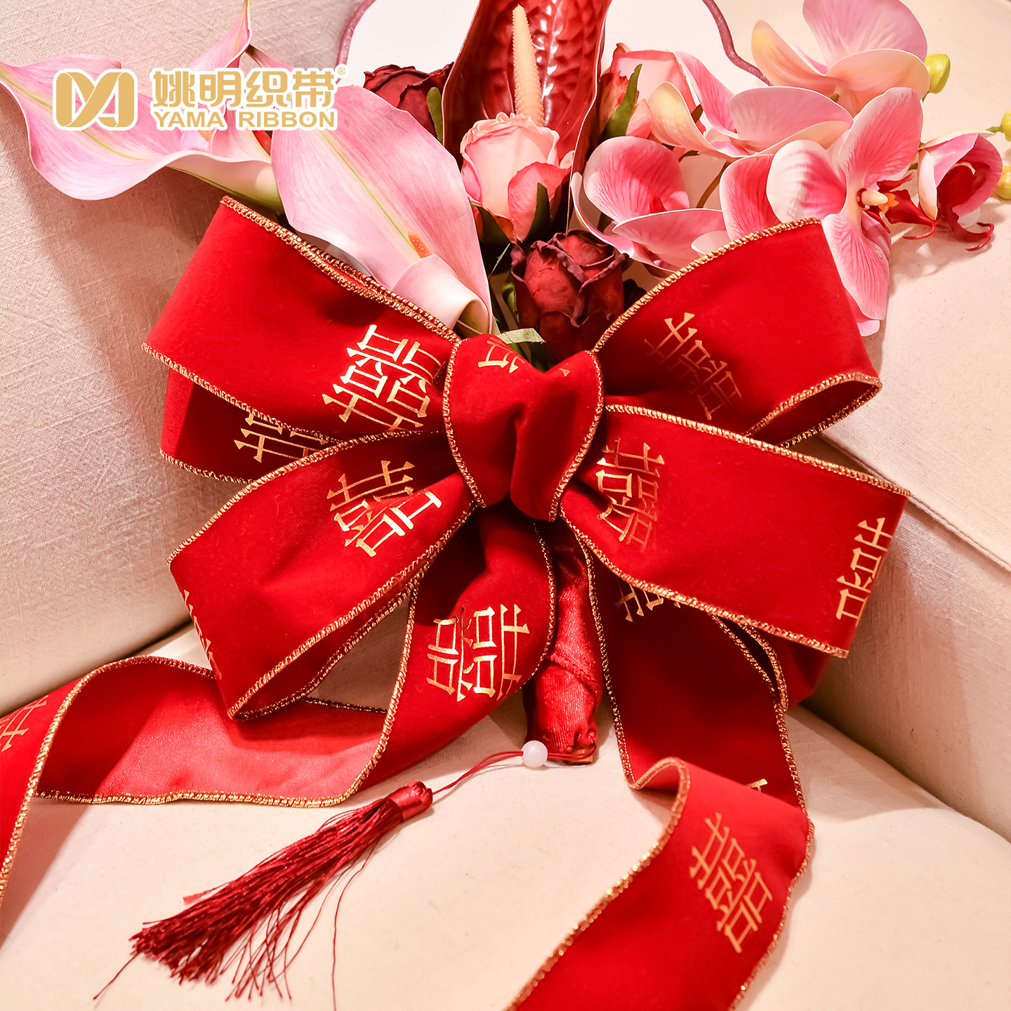 Decoración de la casa de boda, nuevo dormitorio, cabecera de cama, rosa rojo, decoración de alambre, cinta de torsión