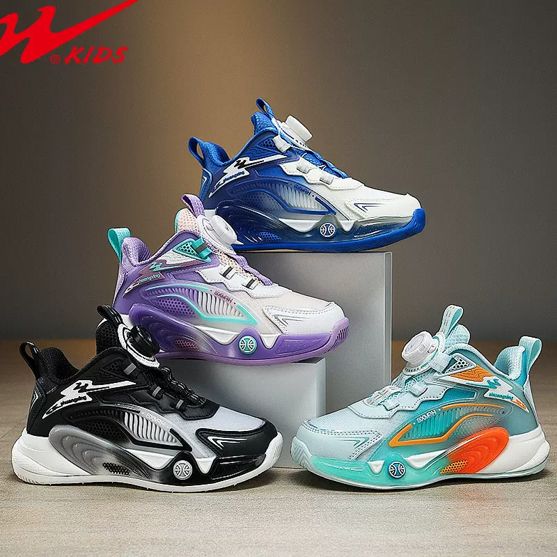 双星篮球鞋儿童运动鞋2024春秋网面透气跑步鞋男女童运动鞋纽扣鞋