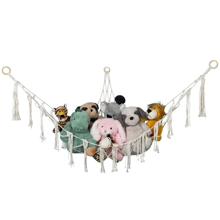 手編み綿ロープ三角ネットバッグトイハンモック壁角ネット子供のおもちゃ収納ネットバッグ装飾収納|undefined