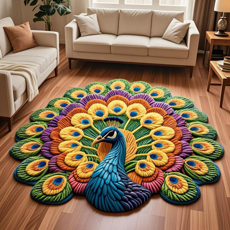 Cross-Border Special-Shaped 3D Peacock Floor Mat Bathroom Absorbent Floor Mat Living Room Coffee Table Decoration Non-Slip Foot Mat Entrance Door Mat