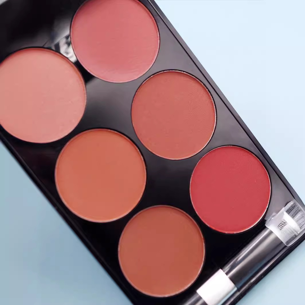 seks farger blush contour palett makeup lat palett delikat hudvennlig lysende hudfarge høyglans matt øyenskyggepalett_voghion.com