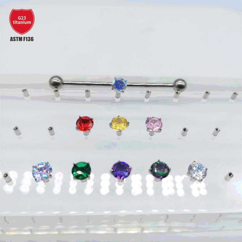 G23 Titanium Ear Barbell 14g Four-Prong Zircon Ear Cartilage Barbell Piercing Jewelry detail image 32