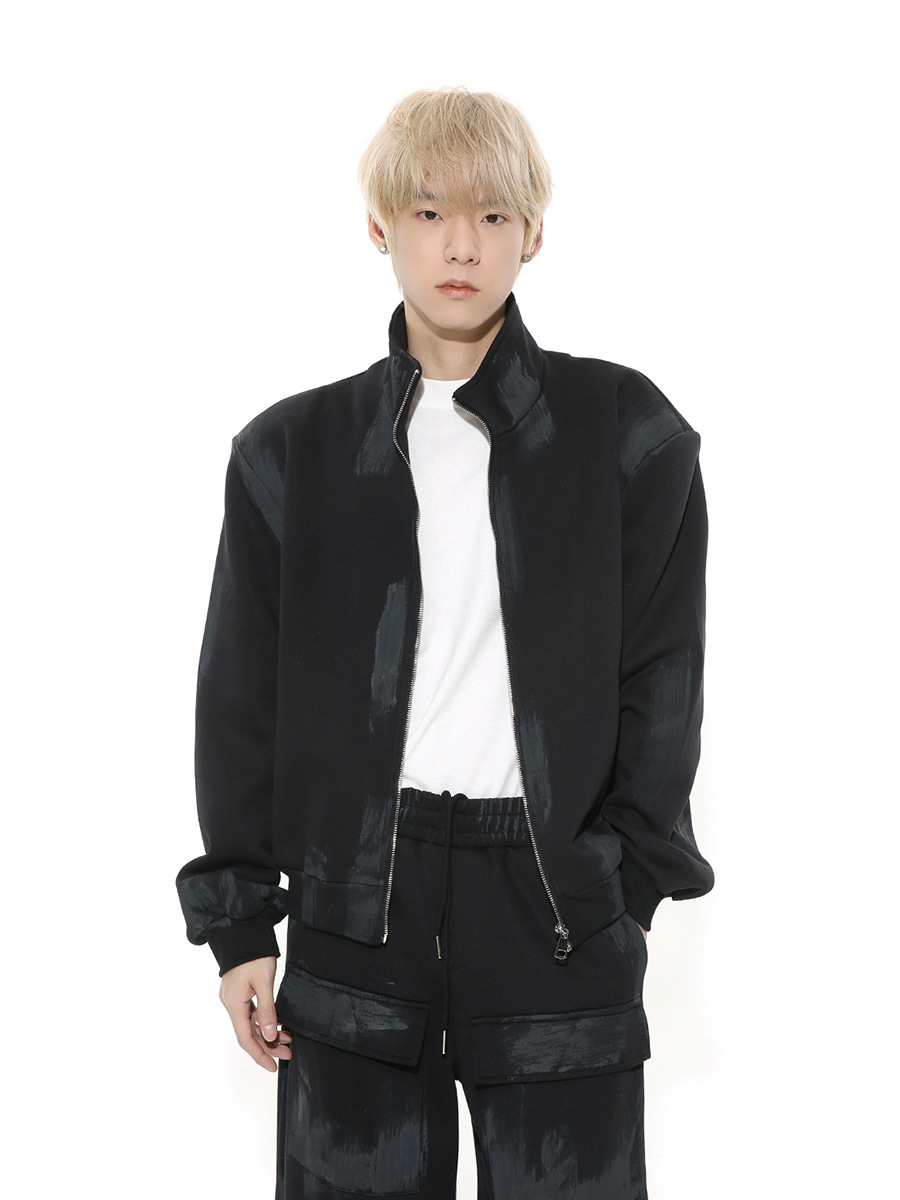 Mtlclothes ropa de Hombre | 2024 primavera nueva pintura superficie pequeña cremallera del collar soporte suéter casual marea traje deportivo