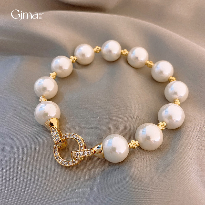 Genuine Gold electroplated zircon circle pearl bracelet fashionable elegant bracelet versatile retro light luxury high-grade bracelet for women Genuine Gold electroplated zircon circle pearl bracelet fashionable elegant bracelet versatile retro light luxury high-grade bracelet for women