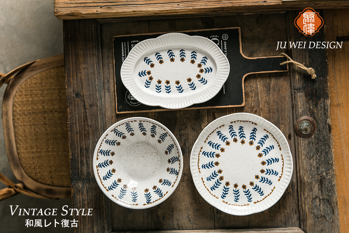 复古小花粗陶餐具