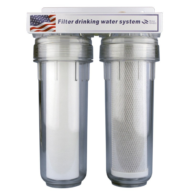 Filtro frontal transparente de doble etapa PP algodón carbón activado purificador primario PET alta permeabilidad a prueba de explosiones purificador de agua al por mayor