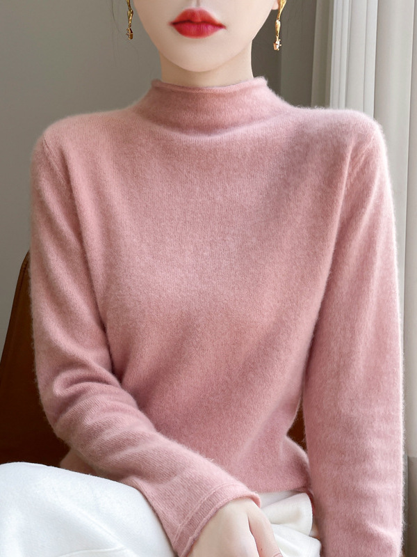 100% Pure Wool Sweater for Women with Pile Collar, Autumn and Winter Cashmere Sweater, Stylish Turtleneck Top, Knitted Bottoming Shirt
