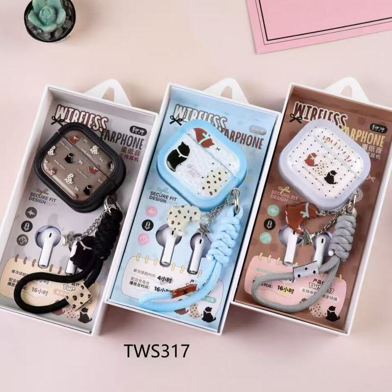 New Lucky Cat Tws Bluetooth Earphones Stereo Binaural Earbuds with English and Chinese Language Switching Bluetooth Earphones Tws-317