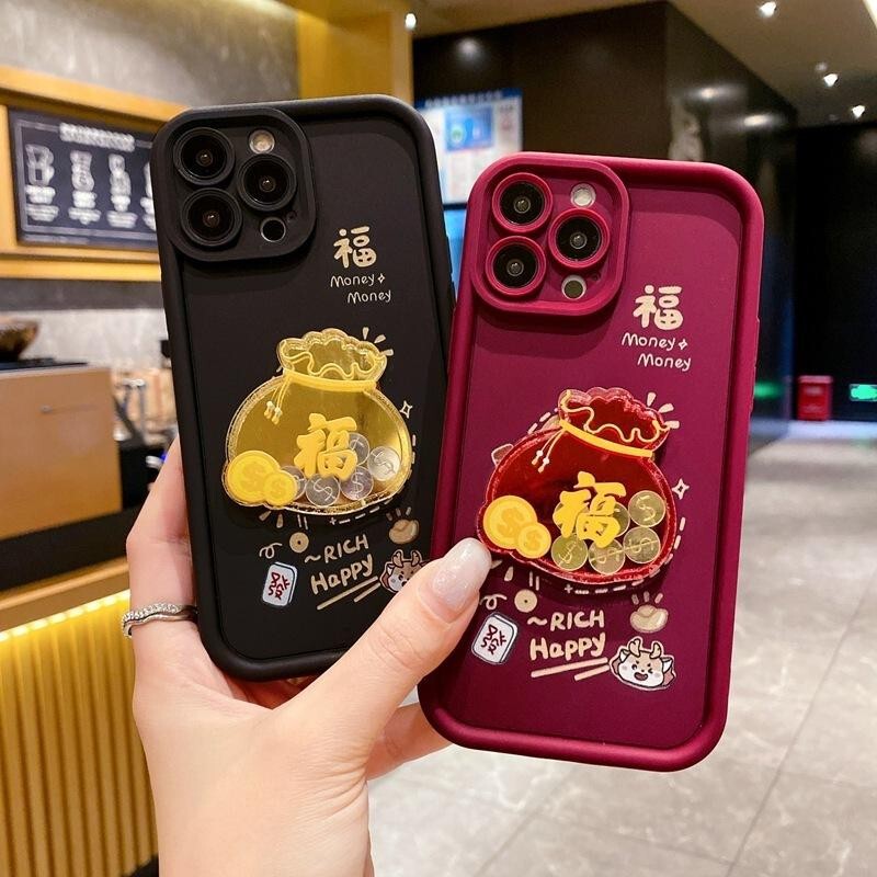New Year 3D money bag phone case for Apple 16promax anti-fall iPhone15Plus lens protection 14 New Year 3D money bag phone case for Apple 16promax anti-fall iPhone15Plus lens protection 14