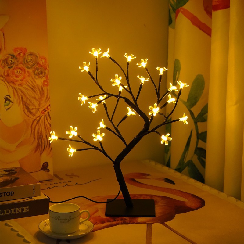 Transfronterizo caliente Rose Tree lámpara decoración de la habitación LED flor de cerezo luz de la noche lámpara de mesa USB interruptor de luz de color