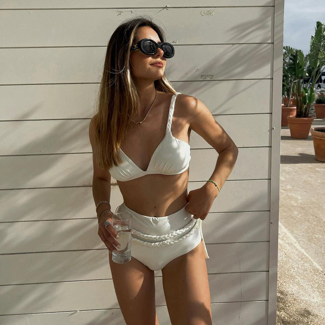 Colored swimwear, belt, lifting effect, high waist, Aliexpress