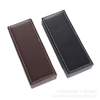 厂家直销创意缝线PU礼品盒黑色咖色防皮钢笔盒印字logo商务包装盒