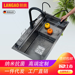 不锈钢水槽厨房洗碗池高低单槽洗菜盆沥水型加厚一体阶梯式水槽