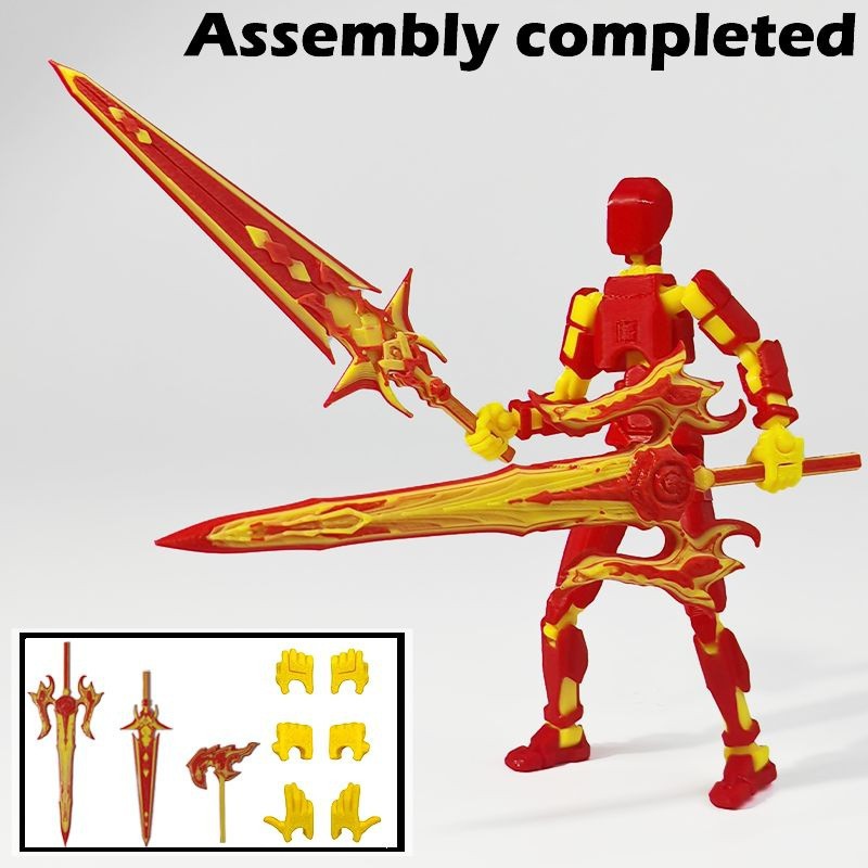 빨간색과 노란색 전투 도끼