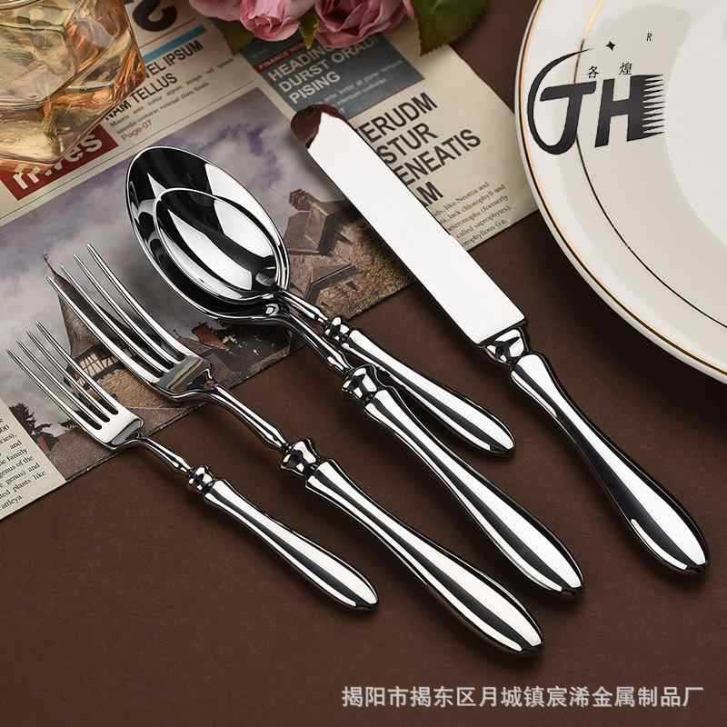 创意葫芦柄304不锈钢西餐具 家用餐厅锻打刀叉勺酒店甜品叉勺套装